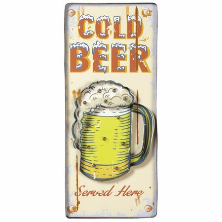 RAM GAME ROOM Metal Sign Cold Beer - White R871